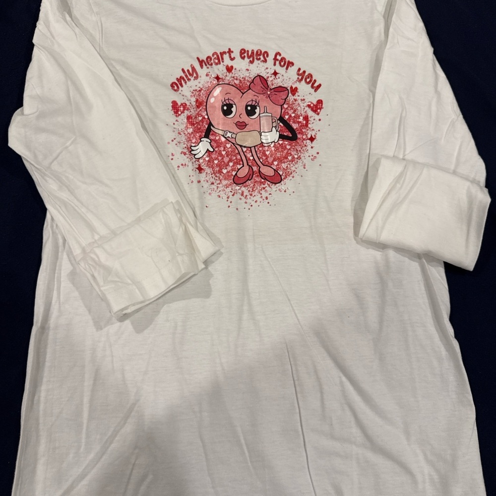 Gildan White Long Sleeve Tee with Heart Design